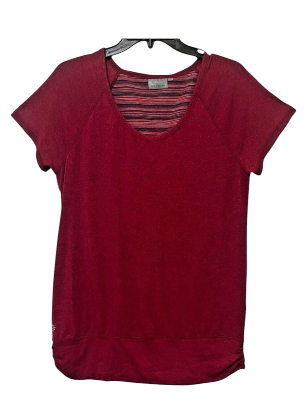 ATHLETA Burgundy Red Pink Saturnalia Yoga Tee Shirt Stretch Active Women's Large